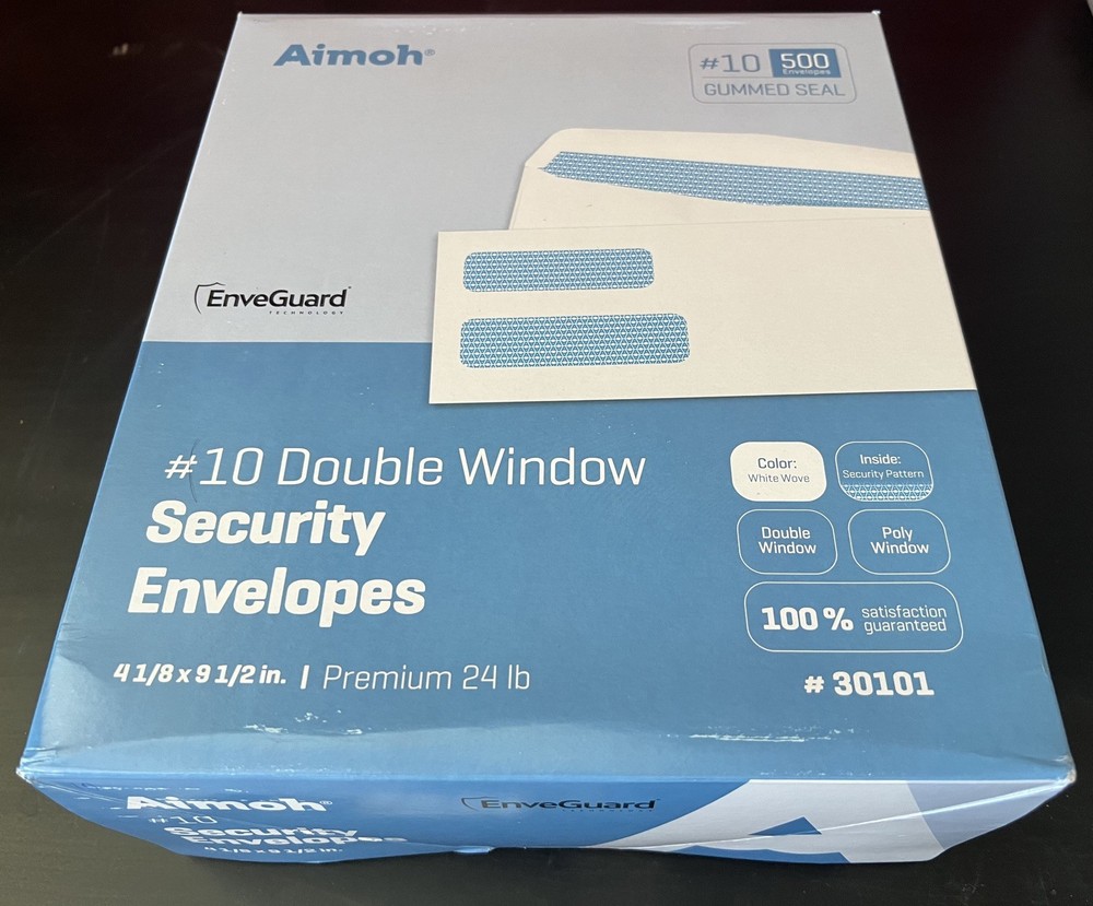Amioh #10 500 Counts Double Window Gummed Closure Security Tinted Envelope 30101