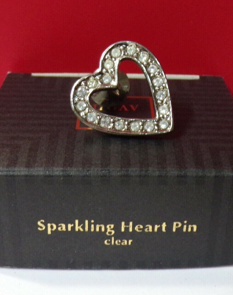 Avon SPARKLING HEART Clear Silver Tone Lapel Hat Pin