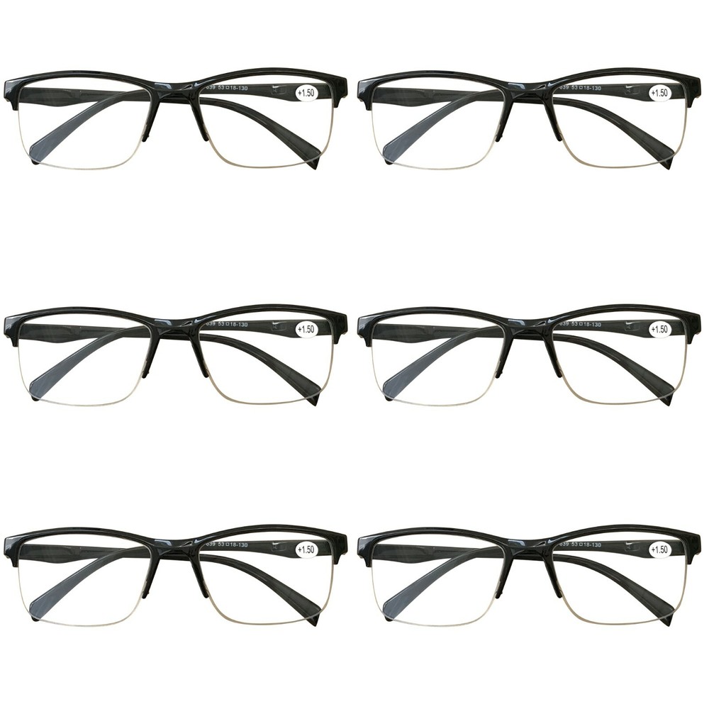 6 Pack Men Women Square Half Frame Classic Reading Glasses Spring Hinge Readers