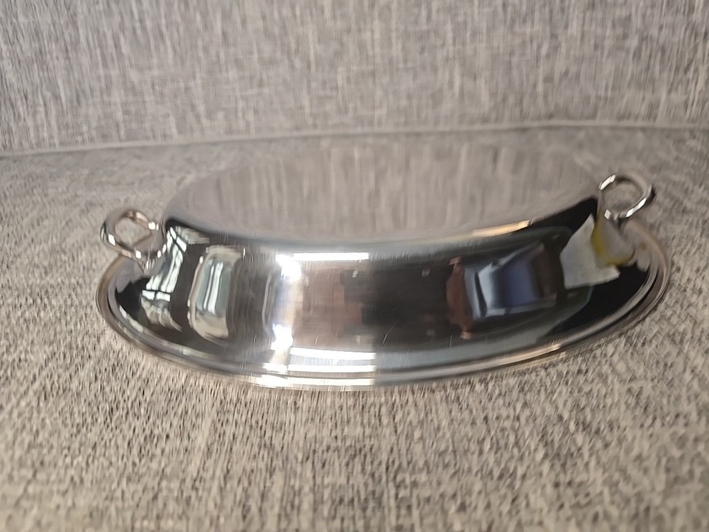 Silver Shallow Server With Handles, Unmarked, Oval, 10.25" Long