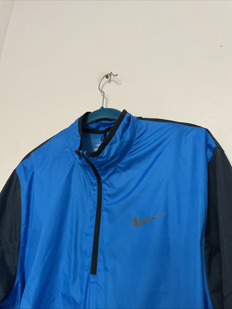 Mens Nike Golf Blue 1/4 Zip Long Sleeve Pullover Windbreaker - Size Large