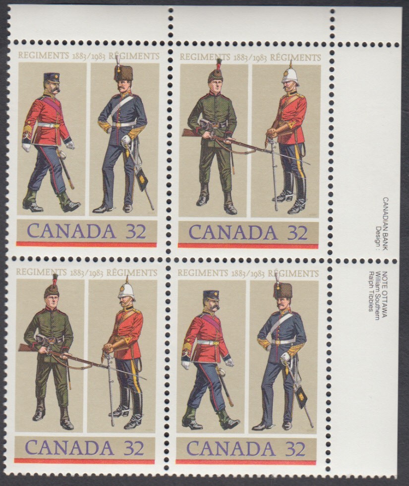 Canada - #1008a Army Regiments Plate Block - MNH