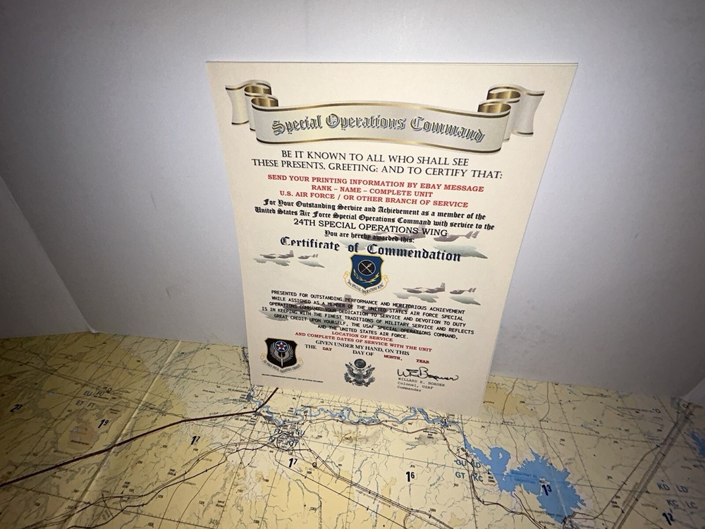 U.S.A.F. / 24TH SPECIAL OPERATIONS WING - CERTIFICATE OF COMMENDATION