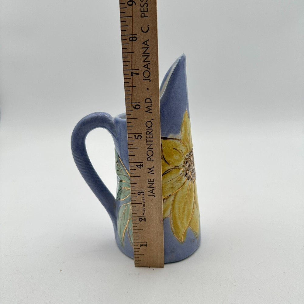 Vintage Souvenir Pitcher Blue Sunflower Hand Painted
