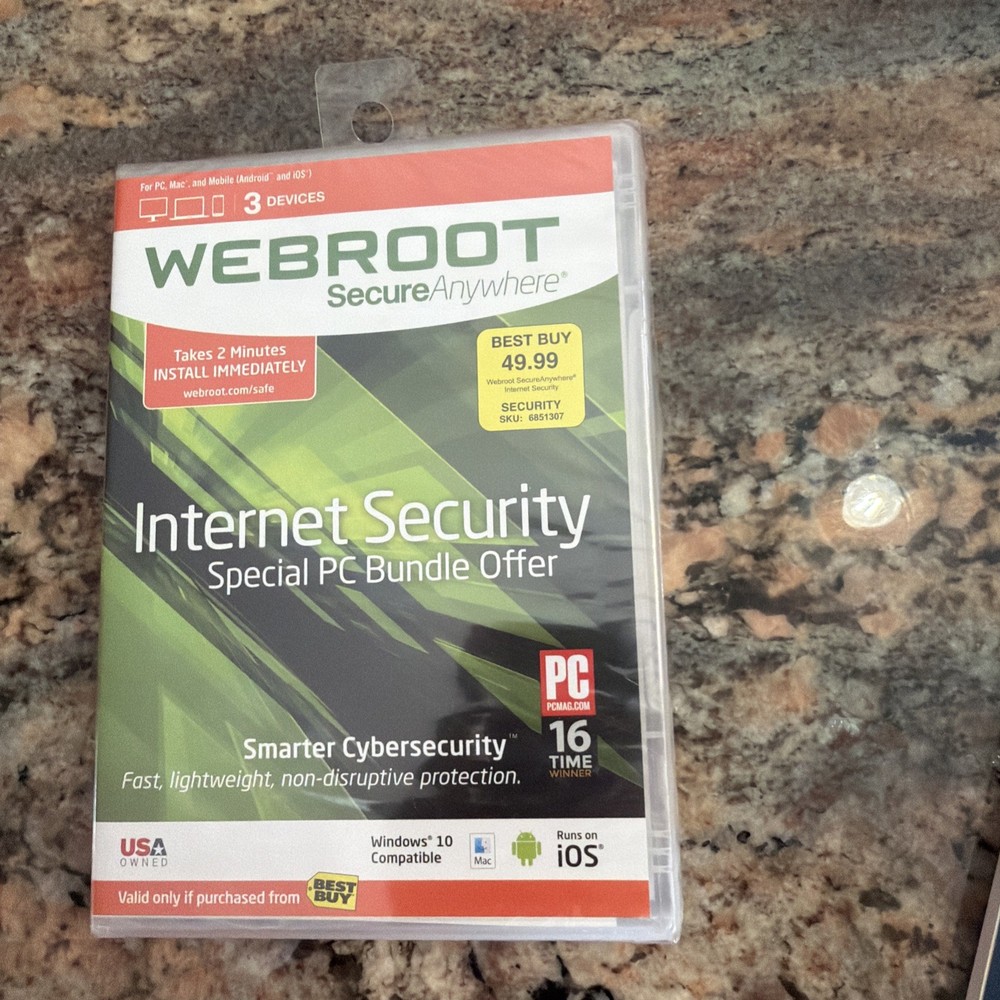 Internet Security Webroot Secure Anywhere 3 Devices New In Unopened Package