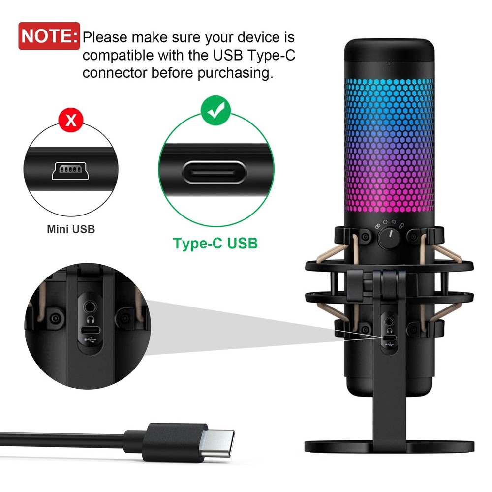 USB Data Charging Cable Cord with HyperX QuadCast 2, SoloCast, QuadCast S USB...