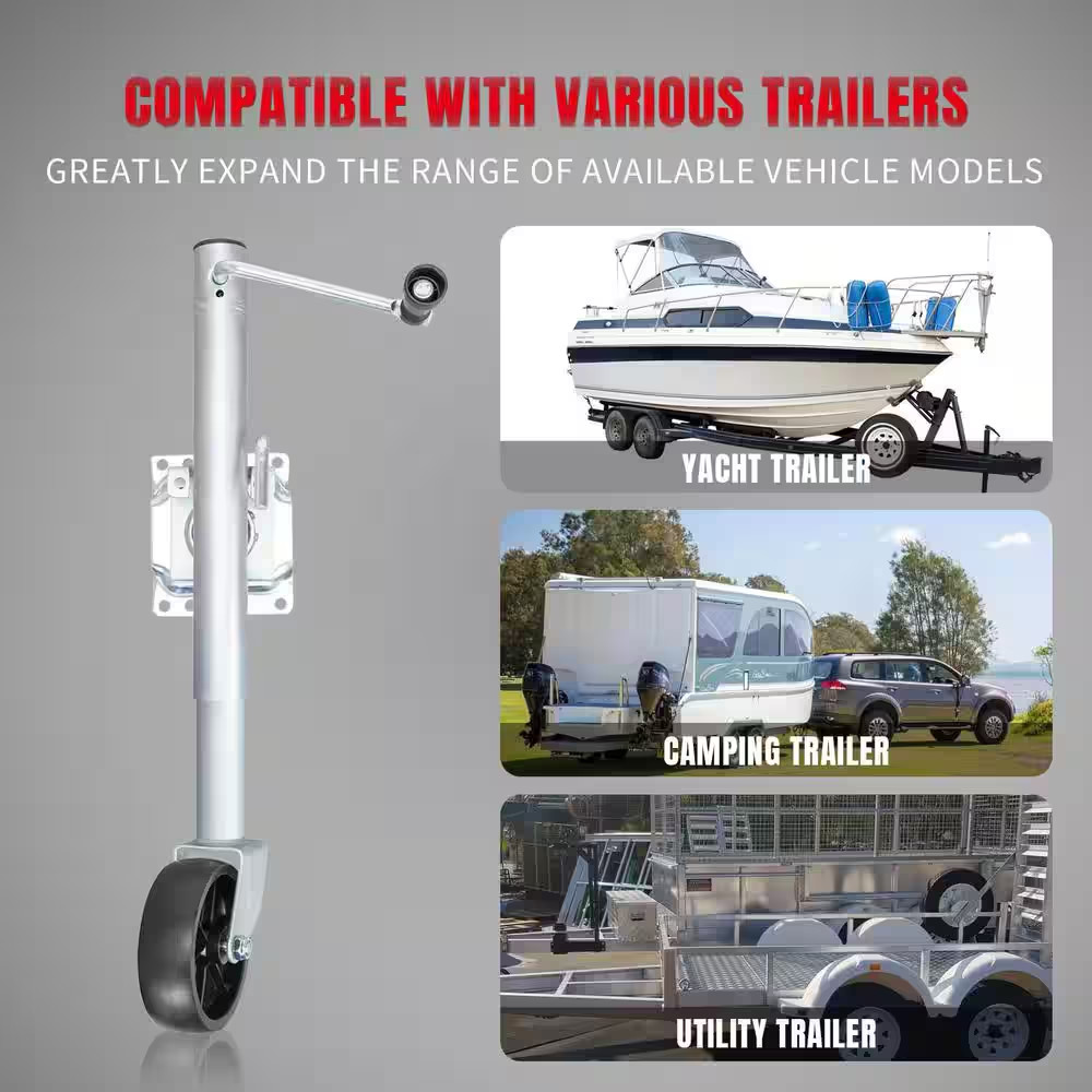 1,000 lbs. Adjustable Height Side Back Bolt On Trailer Jack With Durable Wheel