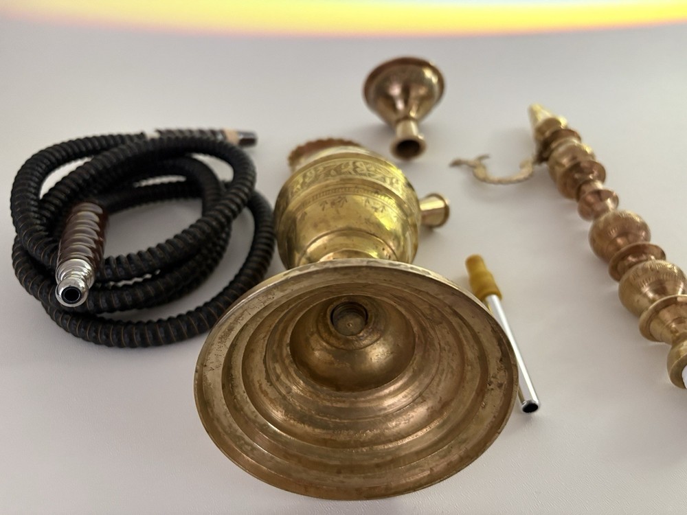 Vintage Brass Hookah 21” Etched Middle Eastern Style – Complete Set