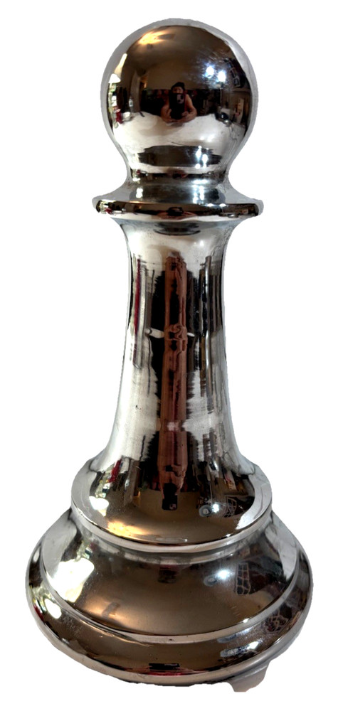 Chrome Pawn Paperweight Solid Metal Chess Piece Silver Decor Heavy