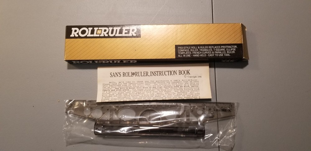 Vintage SAN's Roll N Ruler Drafting Tool w Box Instructions Rolling Ruler