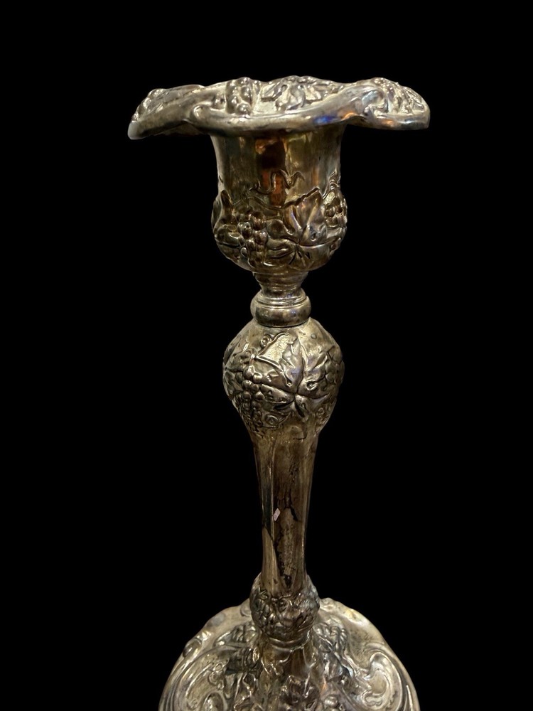 Godinger Silver Plate 4 Goblets & 2 Candlesticks Ornate Grape 9”