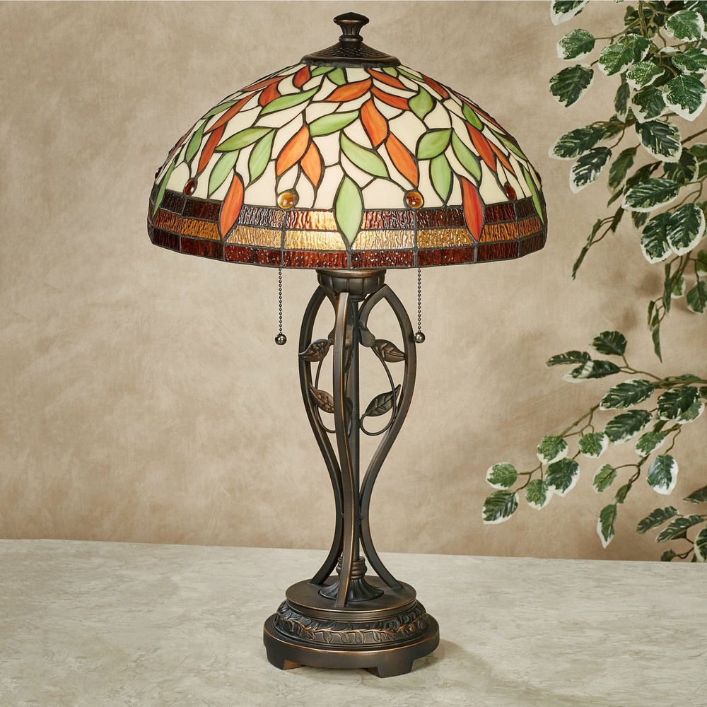 Darent Leaf Design Nature Gem Accent Stained Glass Table Lamp Multi Earth