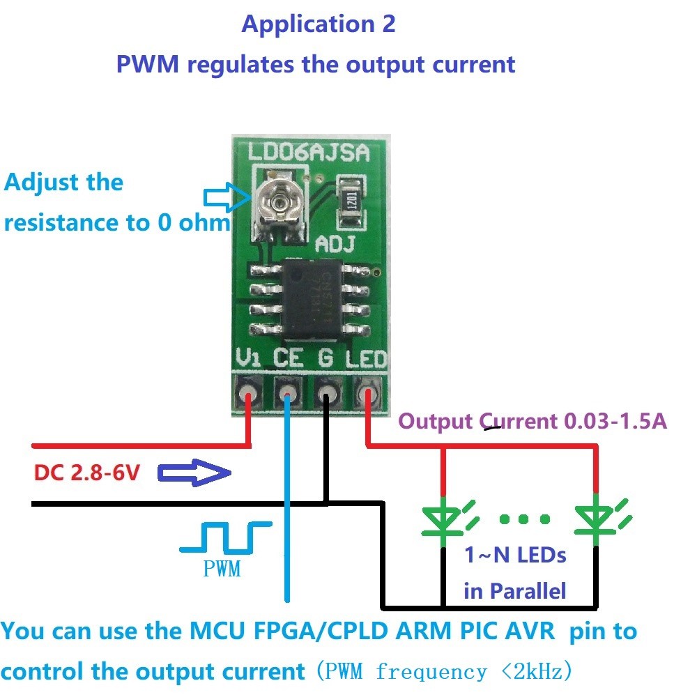 1PCS DC 3.3V 3.7V 5V LED Driver 30-1500MA Constant Current Adjustable Module PWM