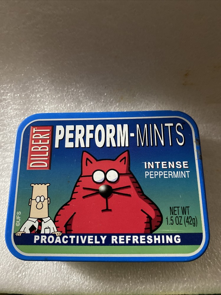 Ragold Dilbert Comic PERFORM-MINTS Candy Tin Box Containers USA