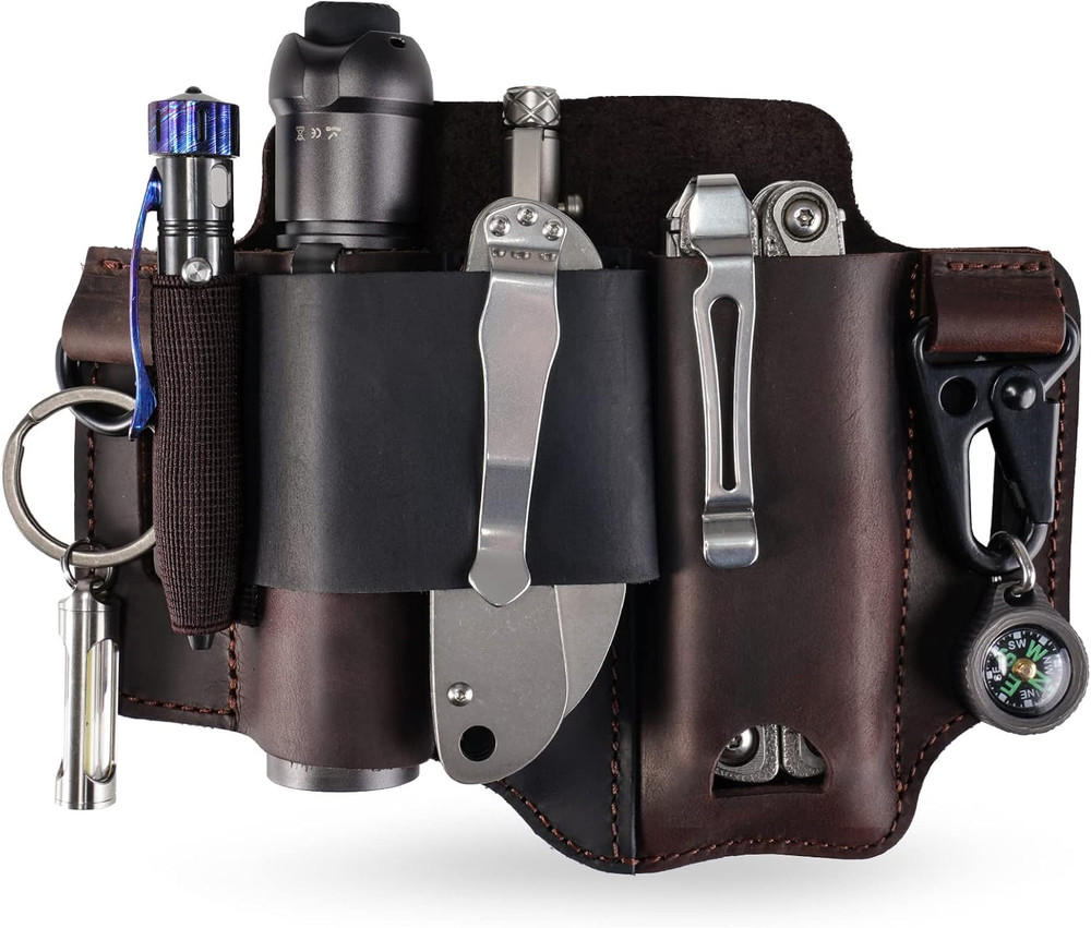 ST1 Leather Multitool Sheath - EDC Belt Organizer for Leatherman Tools, Flashlig