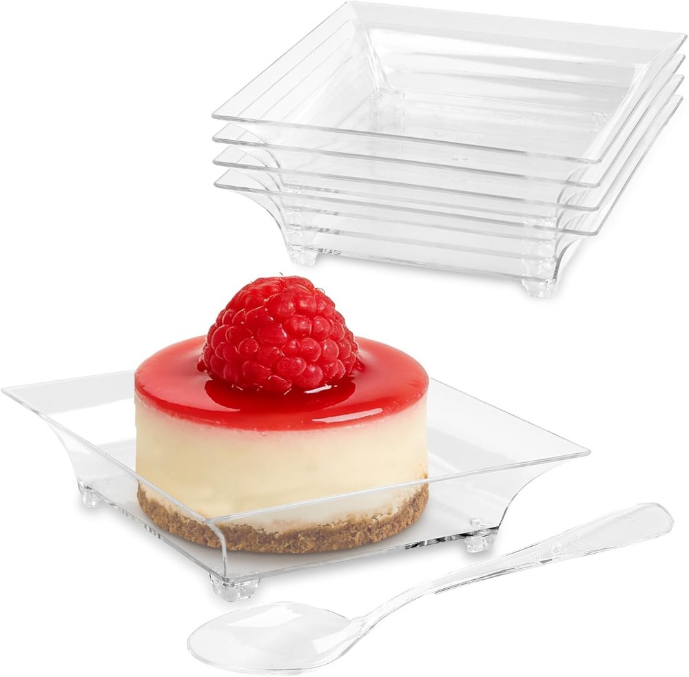 Mini Dert Plates - Small Plastic Appetizer Plates with Spoons