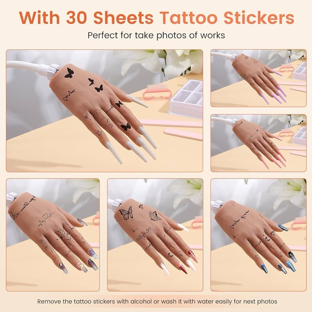 Practice Hand for Acrylic Nails: Realistic Silicone Hand Practice with Tattoo