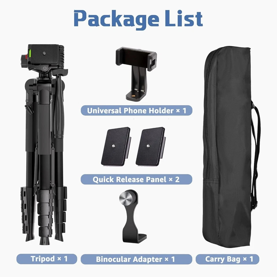 Binocular Tripod, 72” Spotting Scope Tripod Stand with Binocular Adapter and 2 Q