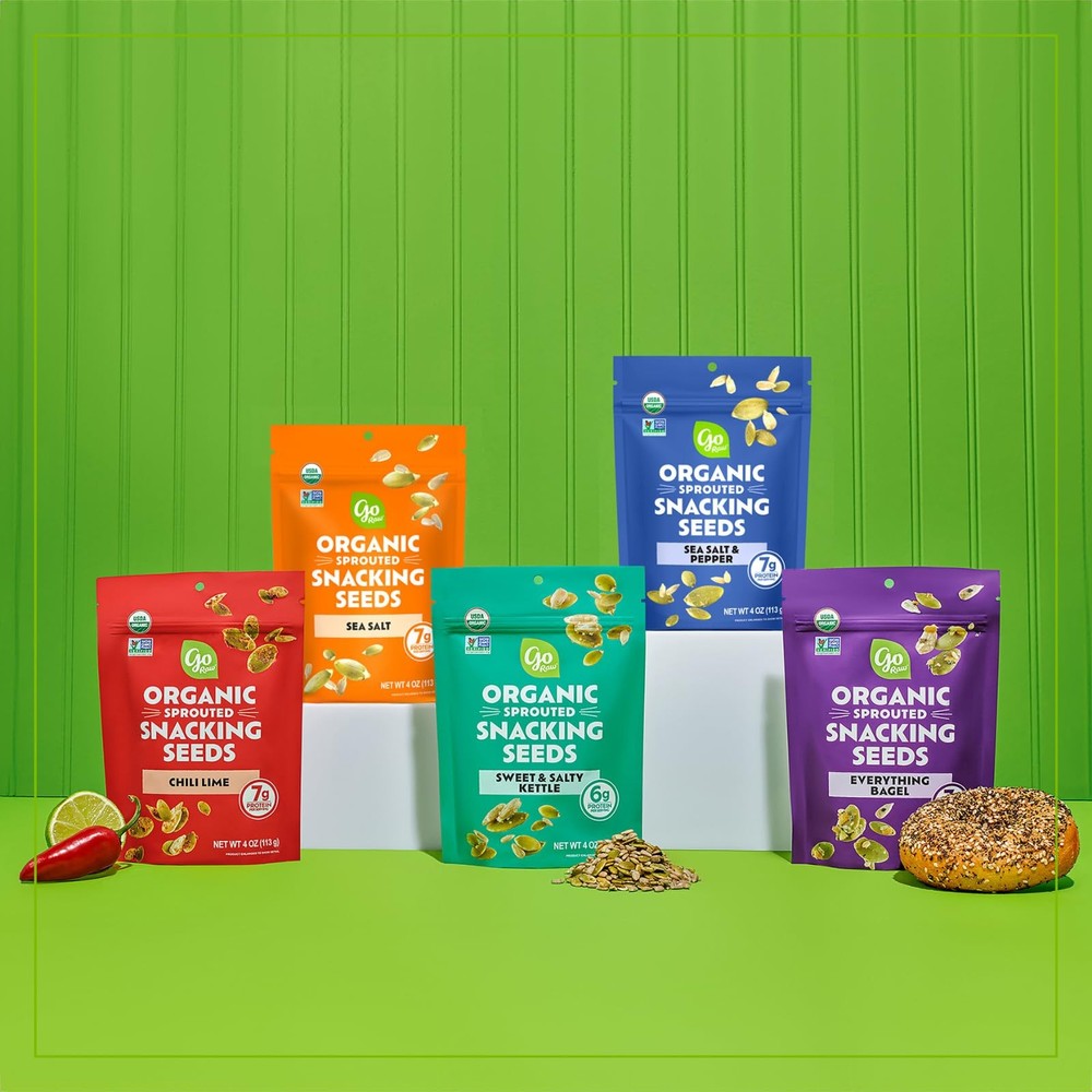 Go Raw Organic Sprouted Everything Bagel Snacking Seeds, 4 oz, 6 Pack, Pumpki...