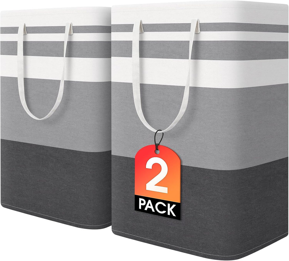 Large Waterproof Laundry Baskets, Collapsible Hampers with Handles, 2 Pack
