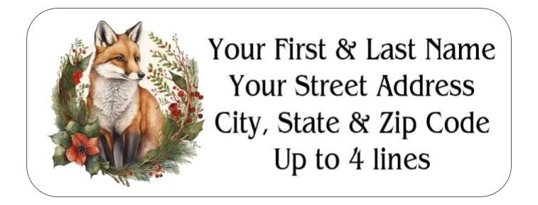 150 Christmas Red Fox Wreath Mailing Return Address Labels Personalized