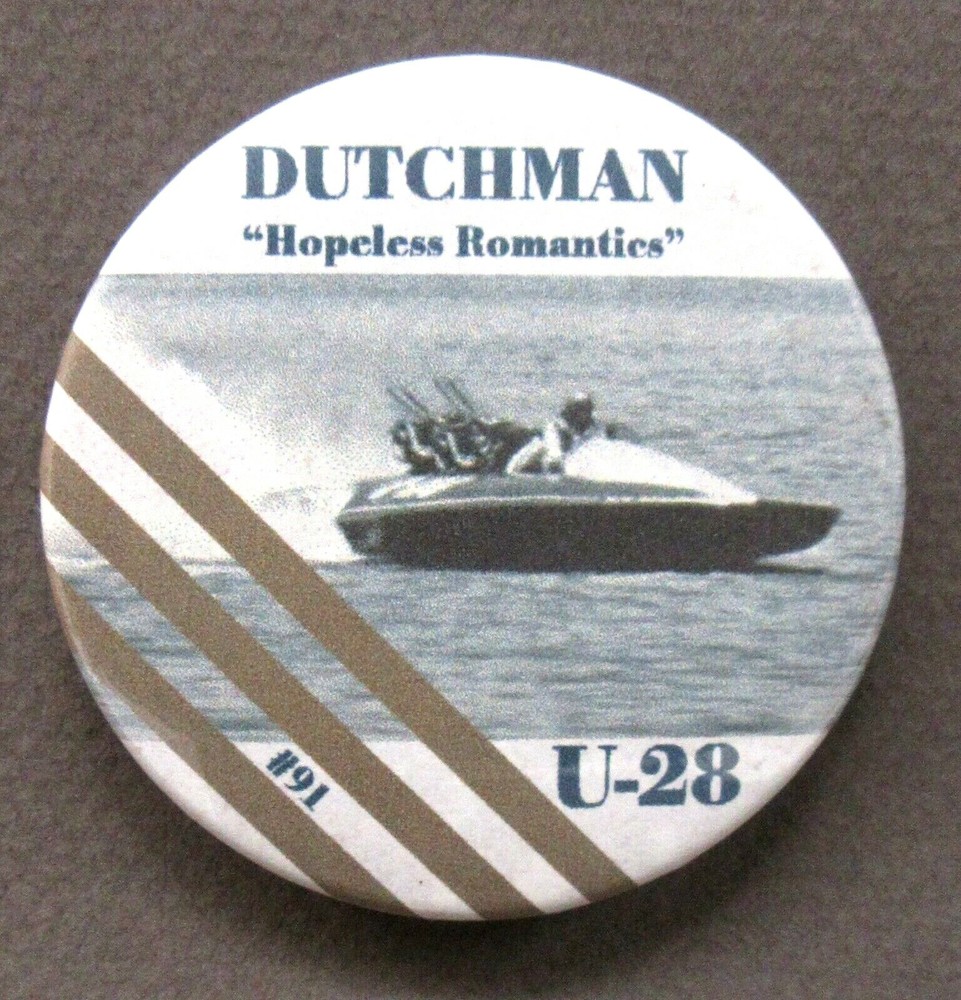 1998 DUTCHMAN numbered Diagonal LOW LEFT 2.25" hydroplane boat pinback button 0