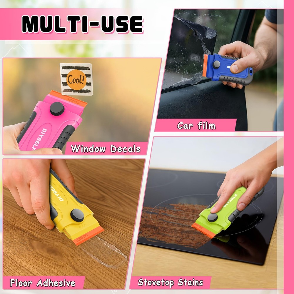 DIYSELF 2 Pcs Plastic Razor Blade Scraper with 2 Pack, Yellow-plastic Blades