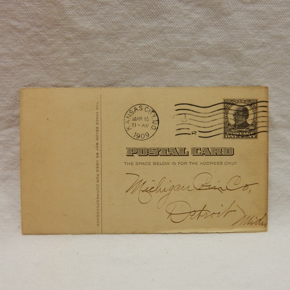 UX20 ''WILLIAM McKINLEY'' POSTAL CARD ONE CENT POSTMARKED 1909