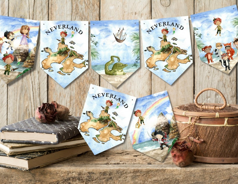 Neverland Peter Pan Bunting Banner & Ribbon - 8 Flags