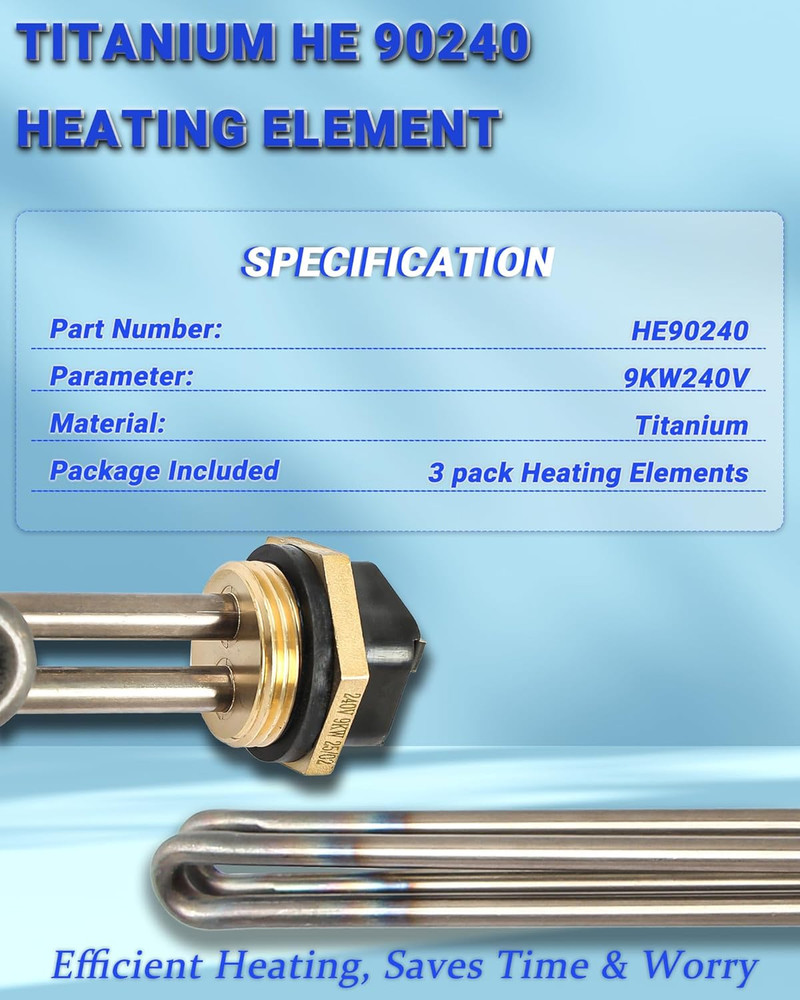 Titanium HE 90240 Heating Element, 3PCS 9KW 240V Screw-In Replacement for Ecosma