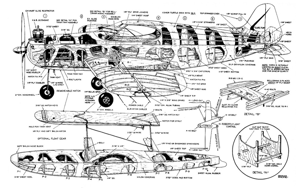 Model Airplane Plans (UC): Sure Fun 36" Sport Floatplane for .35 Engine