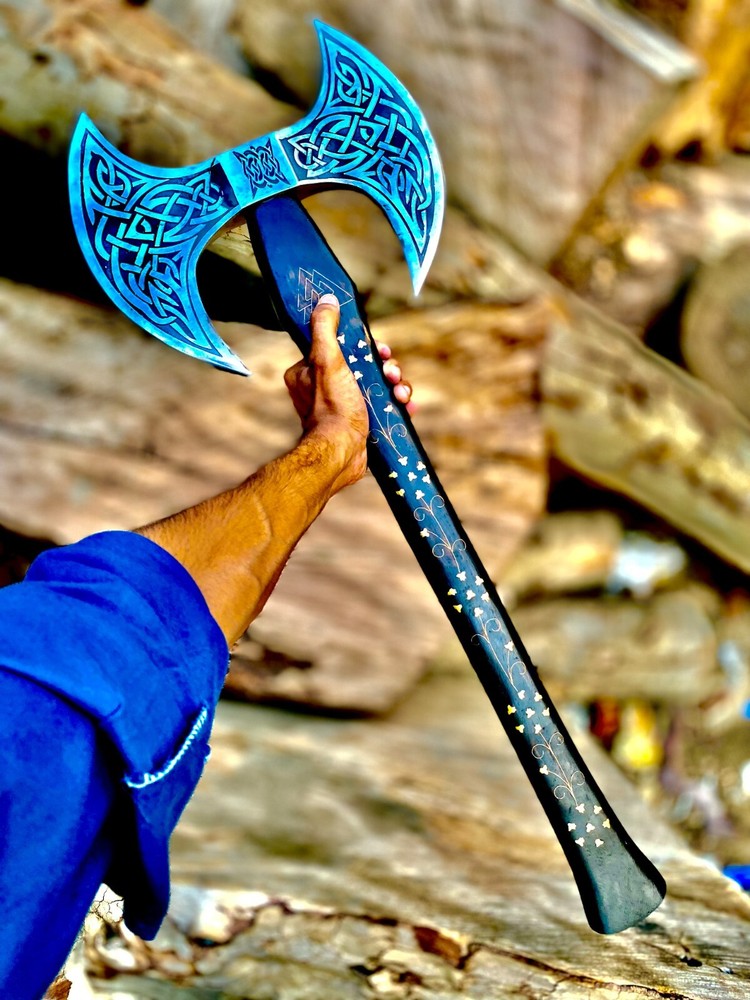 Custom Handmade Brass Designing Double Head Axe Battle Ready Medieval Viking Axe