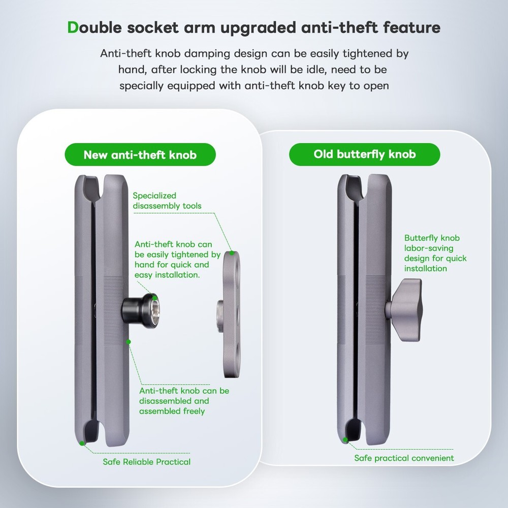 FANAUE Double Socket arm 1" Ball Assembly with Anti-Theft Function