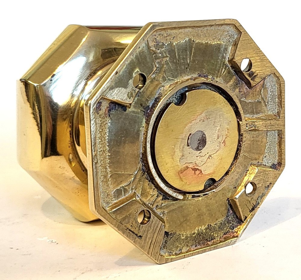 Single large octagonal solid cast brass door knob antique Victorian pull handle