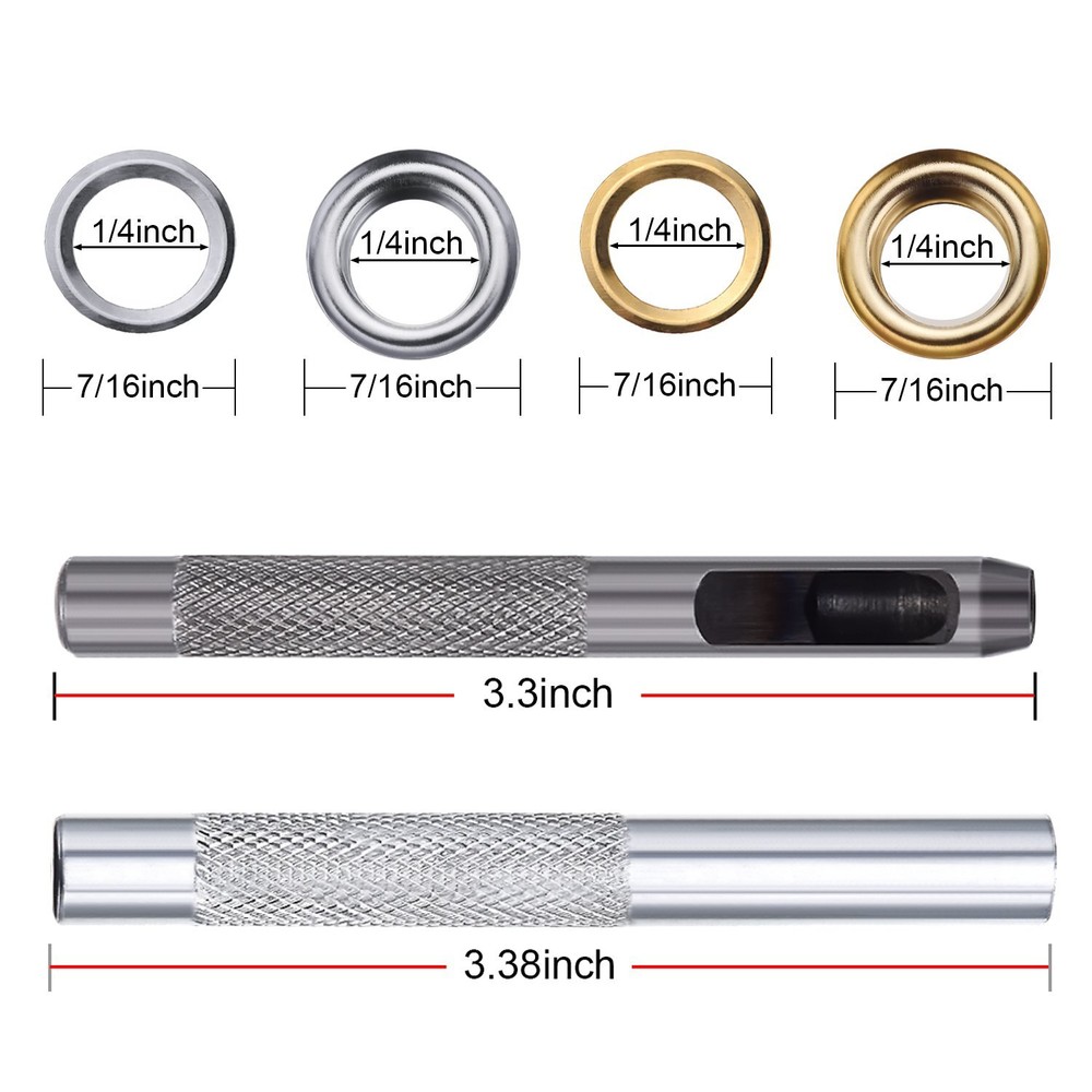 Grommet Kit 100 Sets 2 Colors 1/4 Inch Inside Diameter 3 Pieces Install Tool
