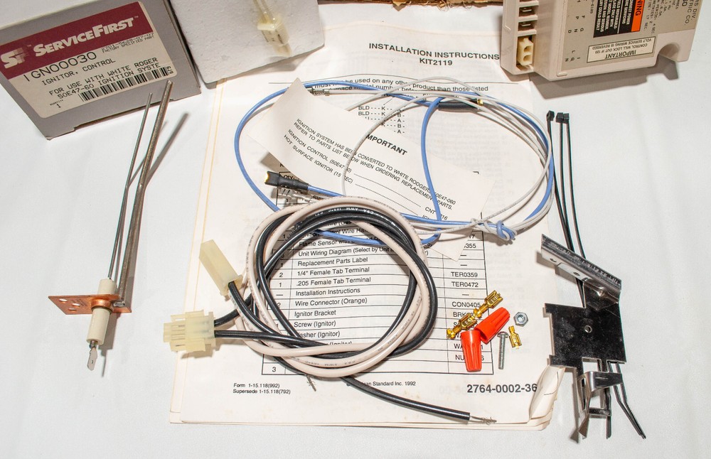 Trane Service First Trane KIT2119 Ignition Module 50E47-060 Igniter IGN0030 Rod