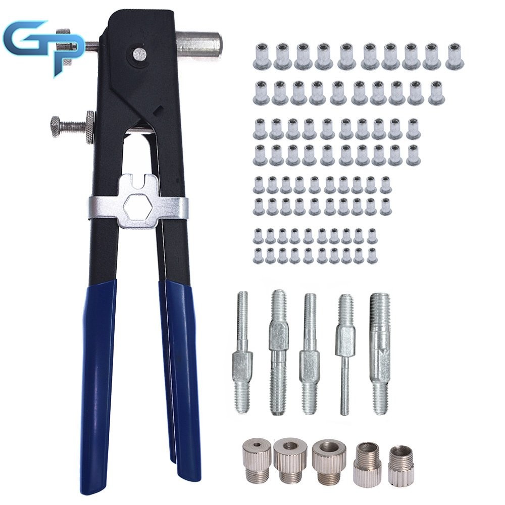 86 Pcs Hand Riveting Kit M3-M8 Blind Rivet Nuts Threaded Insert & Rivet Gun Tool