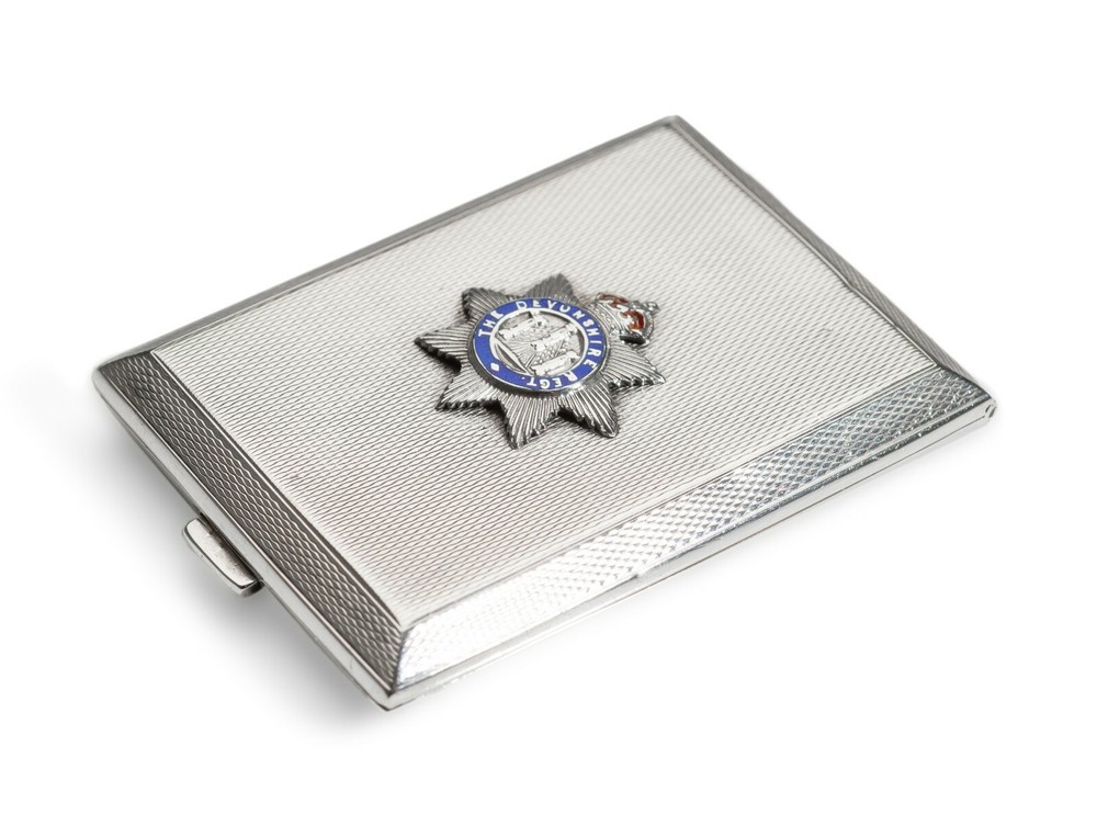 Art Deco Devonshire Regiment Sterling Silver & Enamel Vesta Case with Insignia