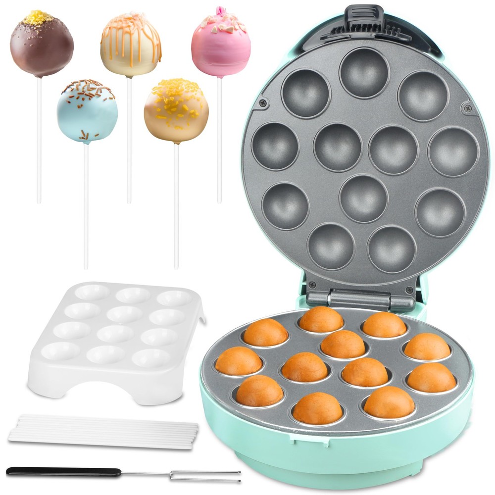 Aquamarine Cake Pop Maker Machine Set Stand Sticks Fork Tool 12 Pops Capacity