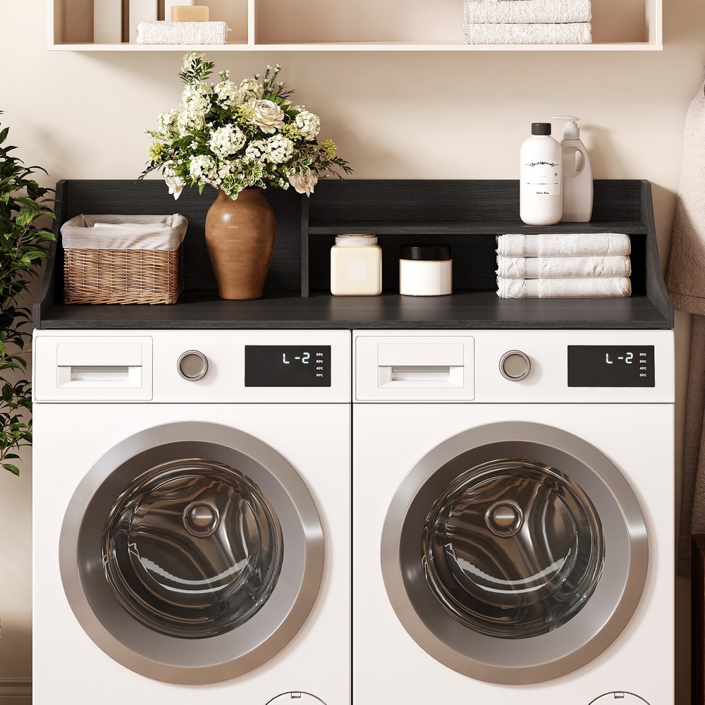 Modern 2-Layer Washer Dryer Countertop with Edge Protection,Black