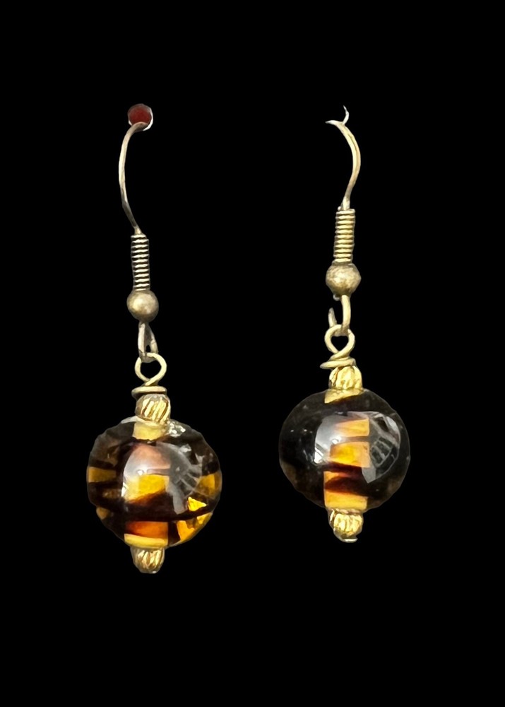 Vintage Brown Beaded Earrings 1 1/4
