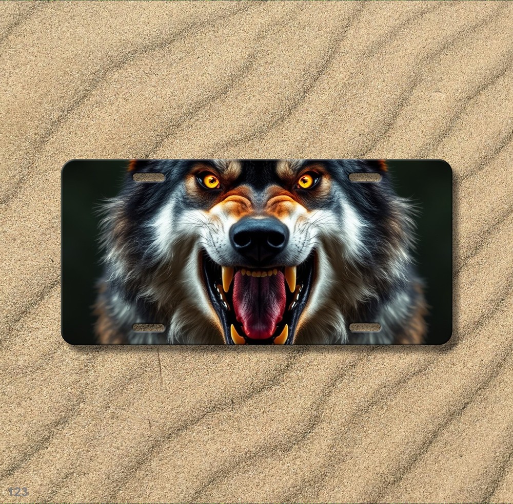 Bold Wolf License Plate Fierce Expression Customizable Front Plate Unique Gift