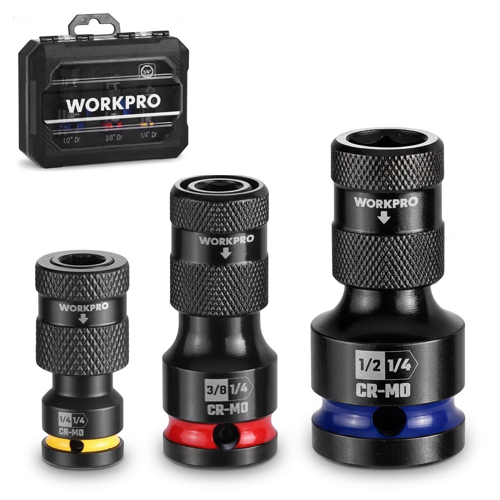 WORKPRO 1/2" 3/8" 1/4inch Quick Release Hex Impact Socket Adapter Bit Holder Set