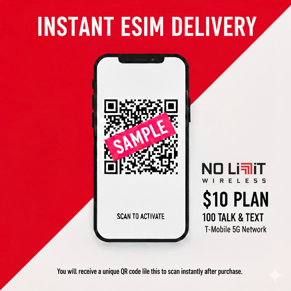 T-Mobile Network eSIM | $10 Plan | 100 Talk & Text | Instant QR Code Setup