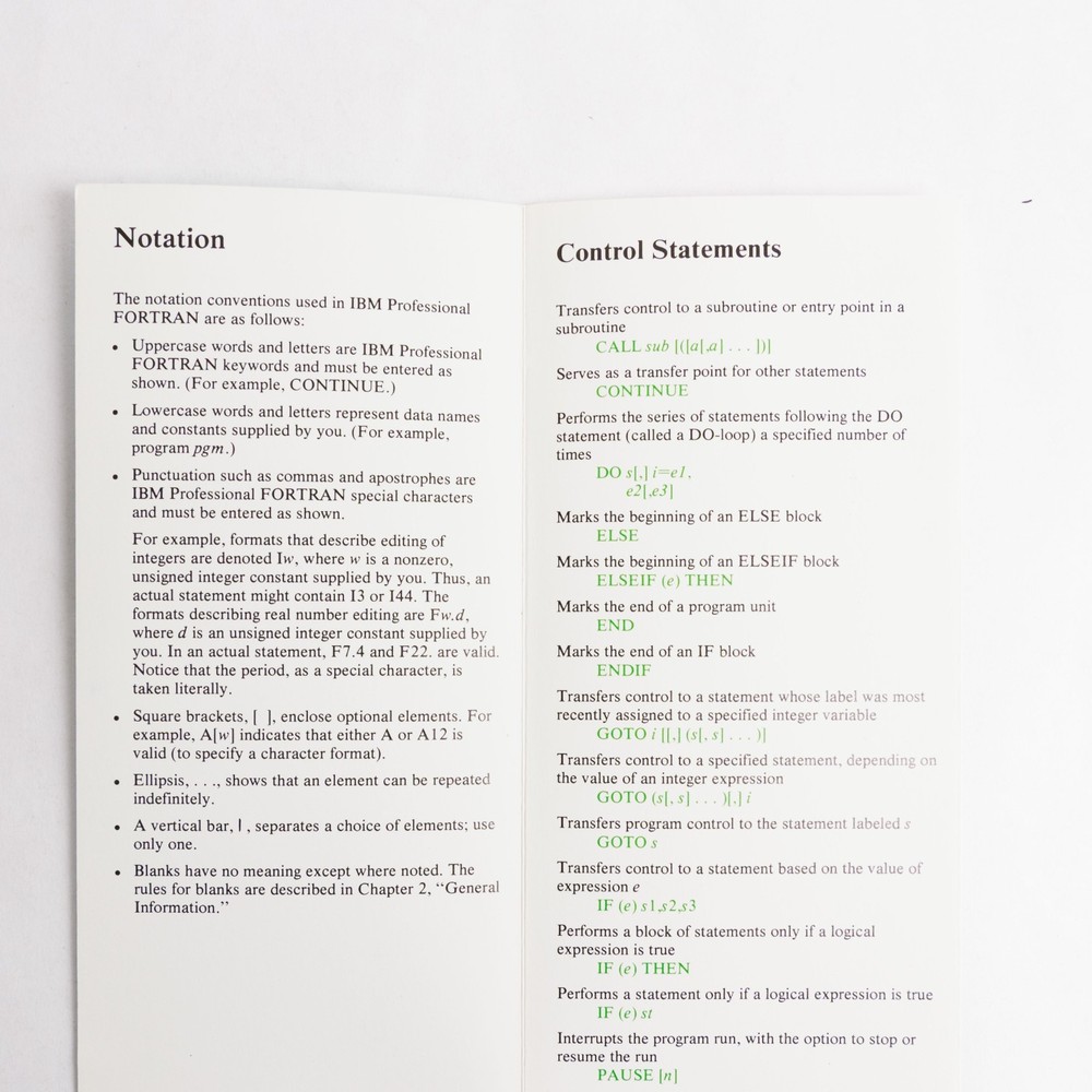 IBM Fortran Reference Summary Pamphlet Booklet Guide