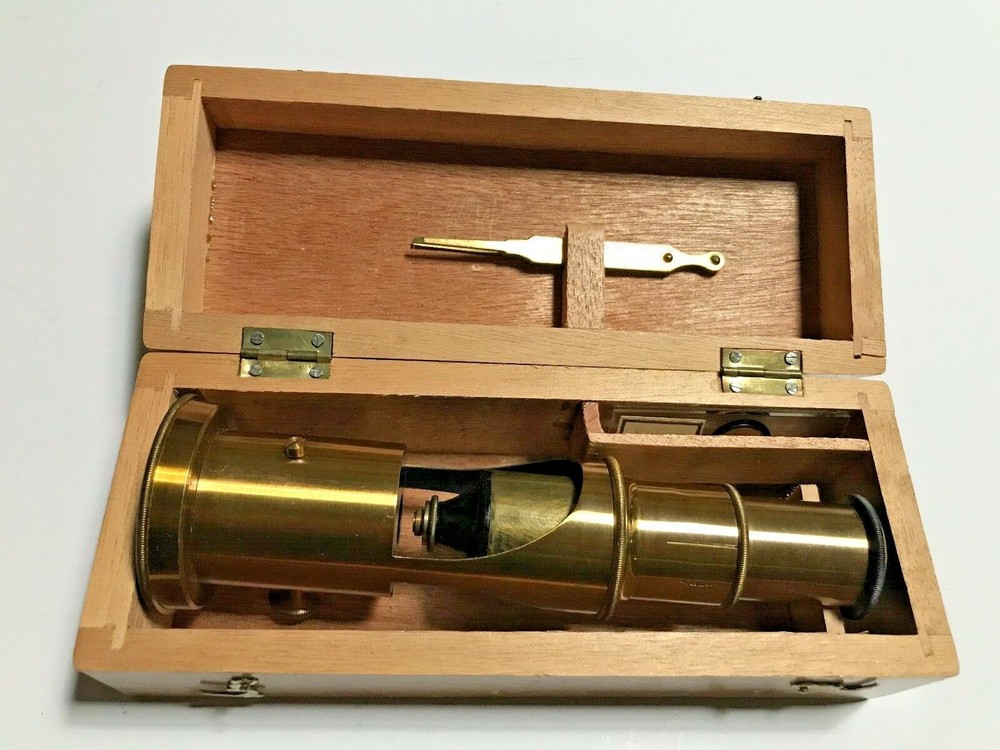 Antique Brass Pocket Microscope In Original Box