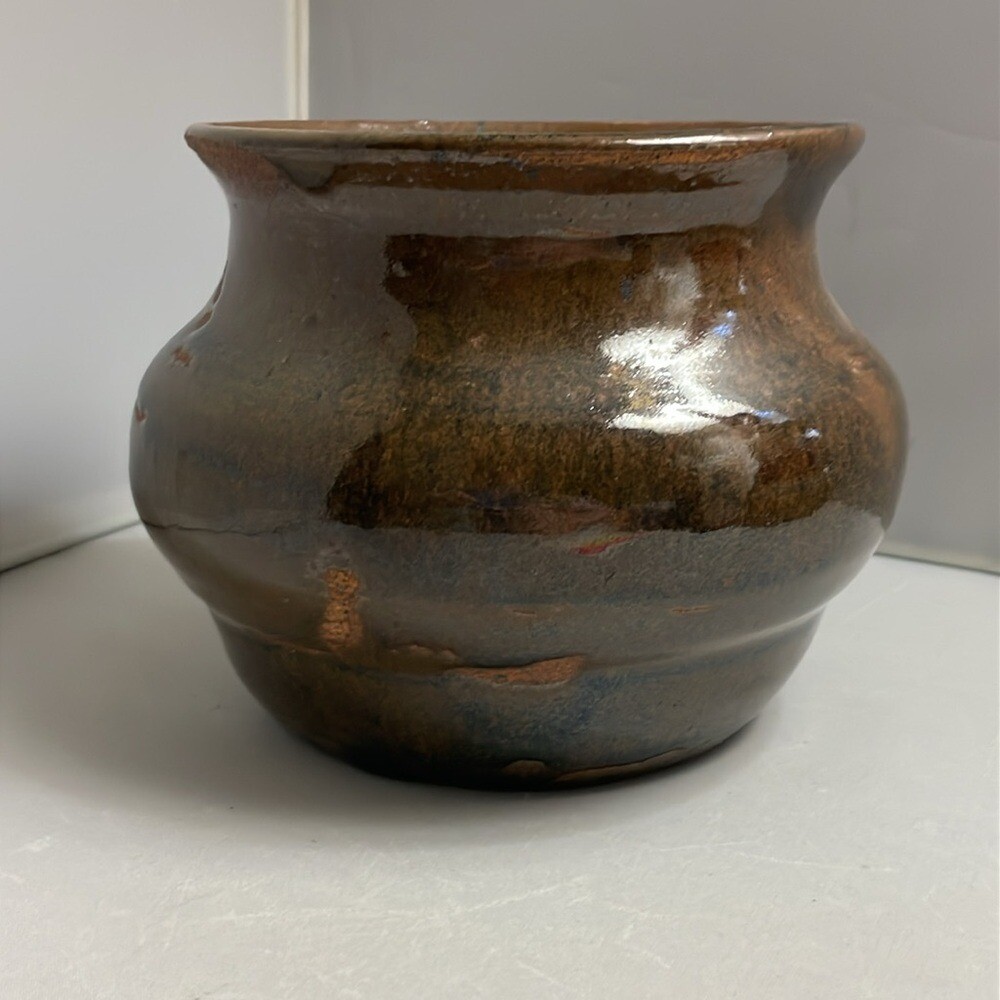 Studio Art Pottery Planter Pot Rustic Brown Hand Crafted Glazed