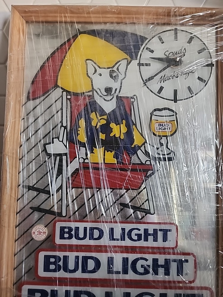 Vintage 1986 Bud Light - Spuds Mackenzie - Mirrored Clock