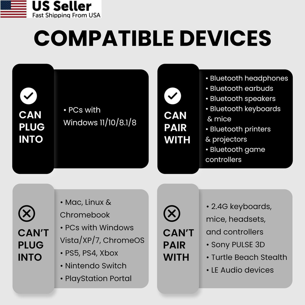 Avantree DG45 USB Bluetooth Adapter Dongle for PC, Computer, Desktop & Black