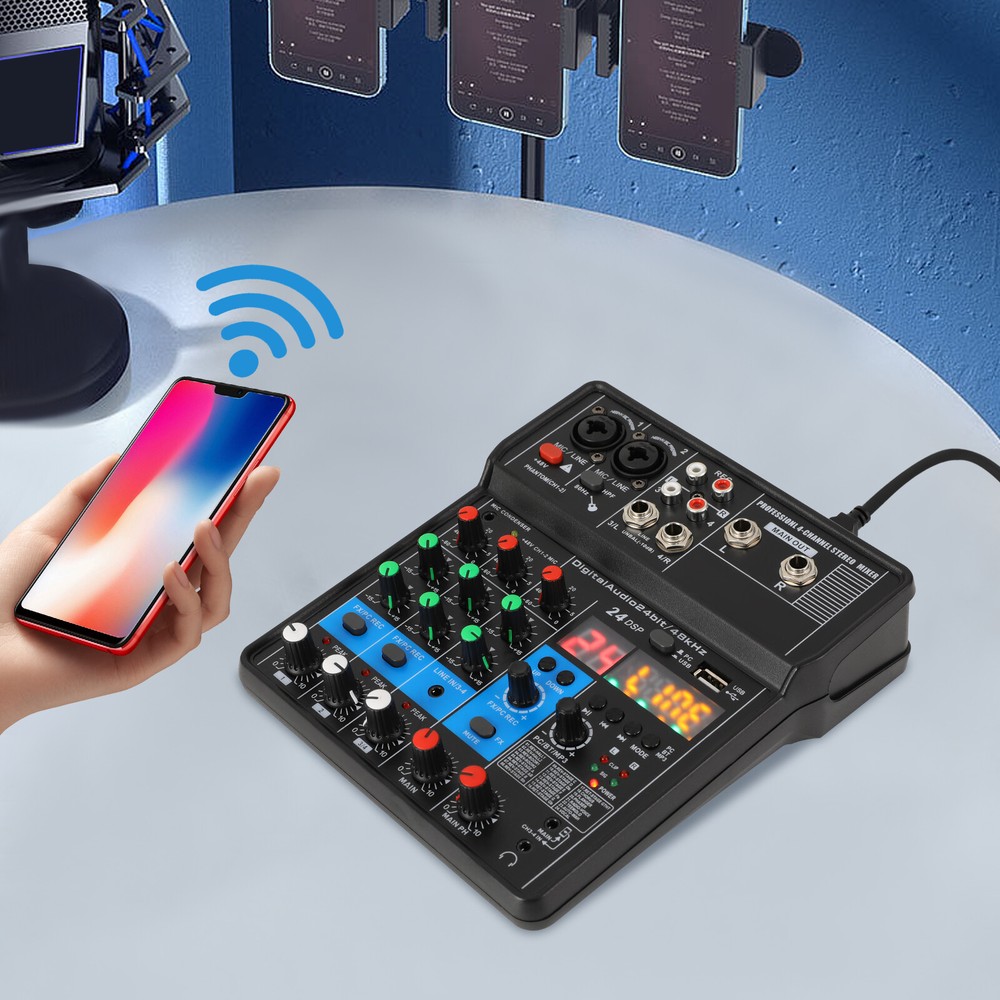 4-Channel Professional Audio Mixer with Bluetooth, USB & DSP Effects